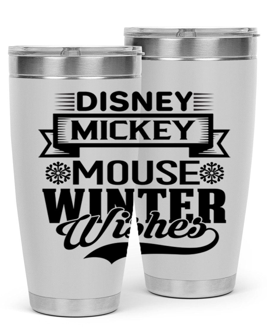 Disney Mickey Mouse Winter Wishes Tumbler featuring a double wall vacuum stainless steel design, perfect for hot and cold beverages.