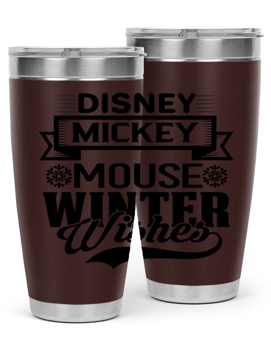 Disney Mickey Mouse Winter Wishes Tumbler featuring a double wall vacuum stainless steel design, perfect for hot and cold beverages.