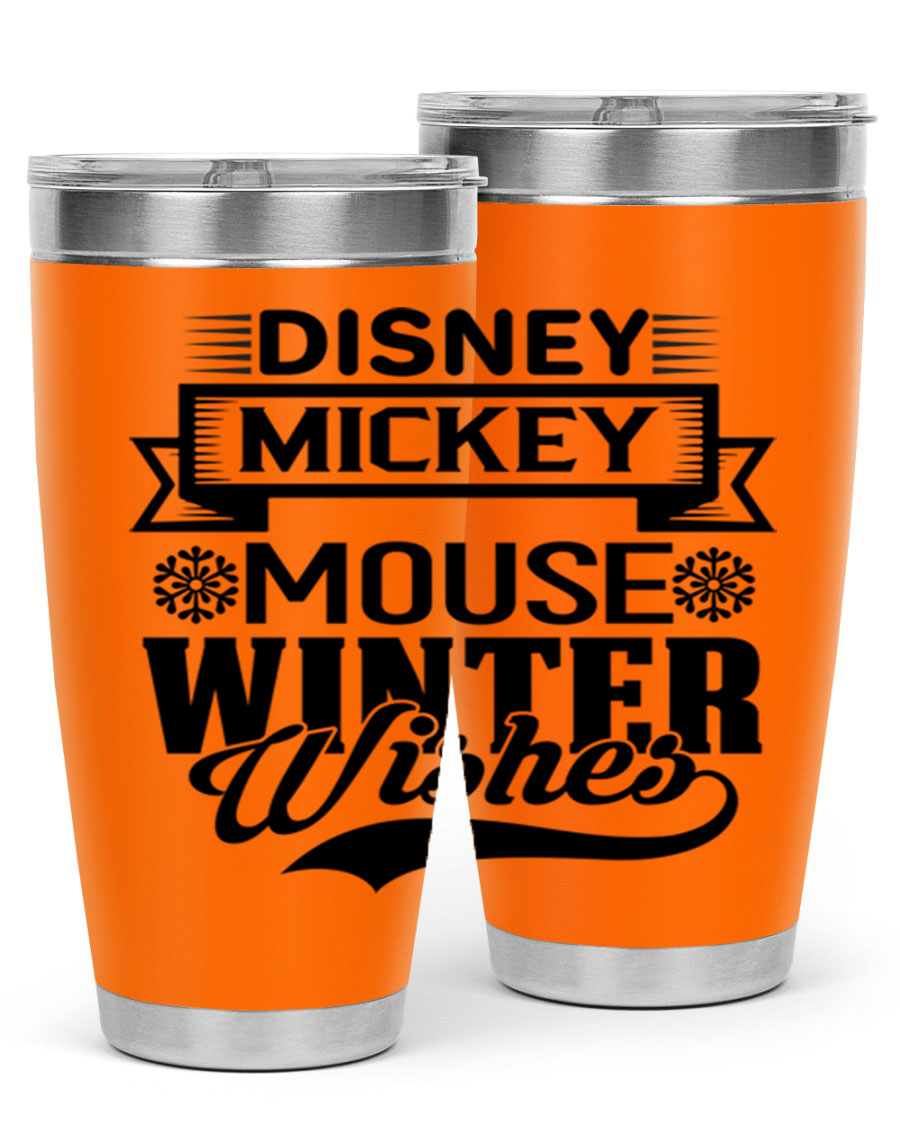 Disney Mickey Mouse Winter Wishes Tumbler featuring a double wall vacuum stainless steel design, perfect for hot and cold beverages.