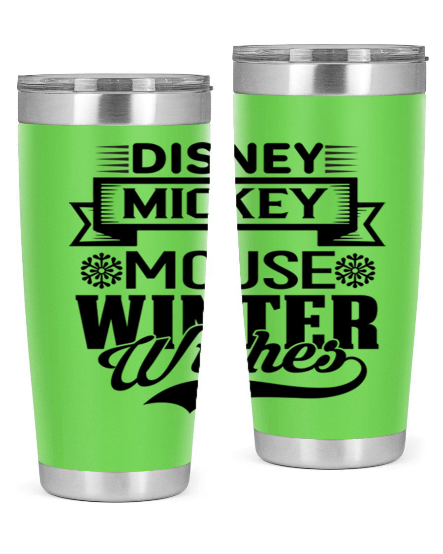 Disney Mickey Mouse Winter Wishes Tumbler featuring a double wall vacuum stainless steel design, perfect for hot and cold beverages.