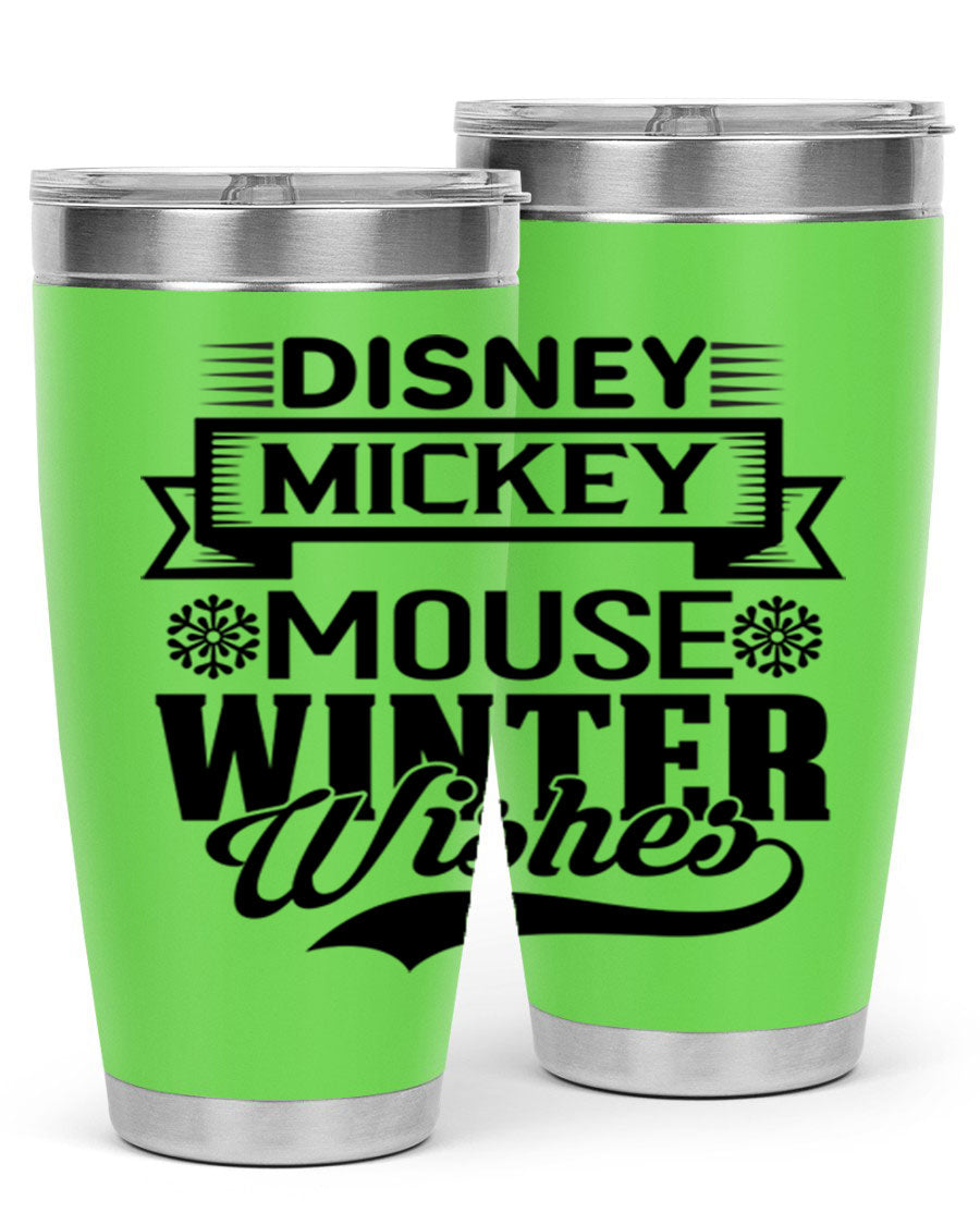 Disney Mickey Mouse Winter Wishes Tumbler featuring a double wall vacuum stainless steel design, perfect for hot and cold beverages.