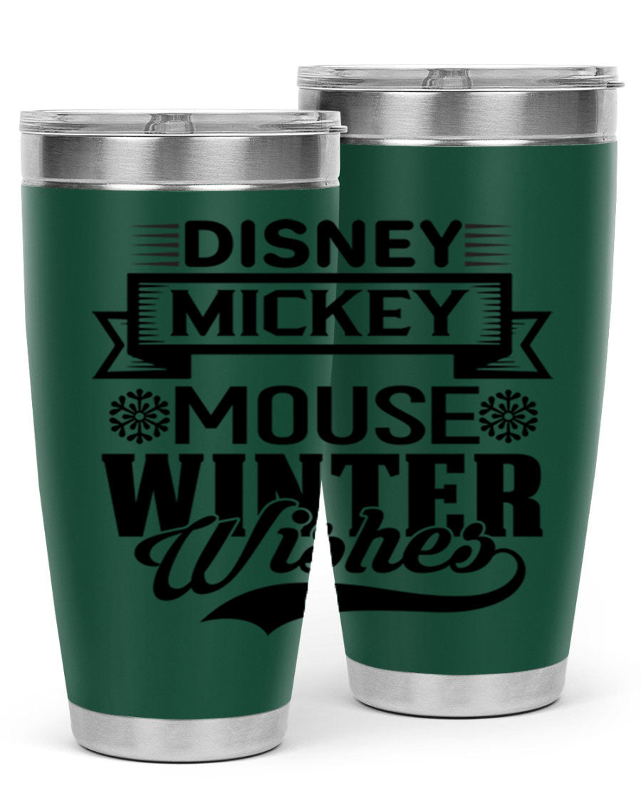 Disney Mickey Mouse Winter Wishes Tumbler featuring a double wall vacuum stainless steel design, perfect for hot and cold beverages.