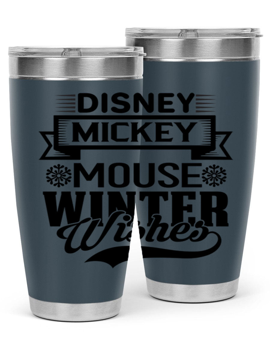 Disney Mickey Mouse Winter Wishes Tumbler featuring a double wall vacuum stainless steel design, perfect for hot and cold beverages.