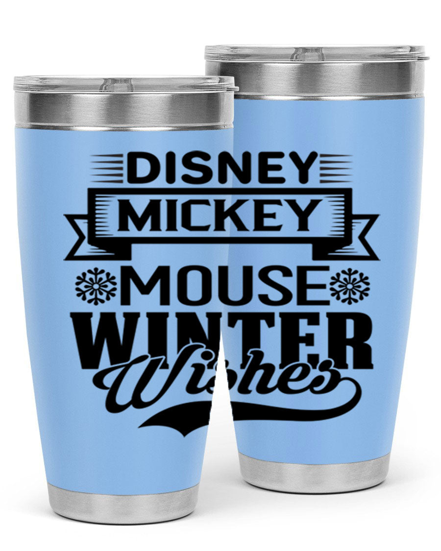 Disney Mickey Mouse Winter Wishes Tumbler featuring a double wall vacuum stainless steel design, perfect for hot and cold beverages.