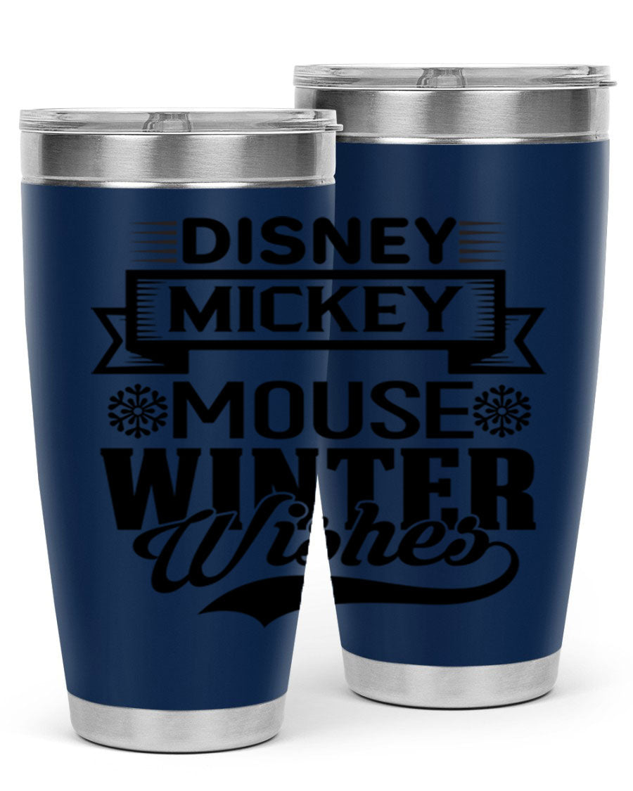Disney Mickey Mouse Winter Wishes Tumbler featuring a double wall vacuum stainless steel design, perfect for hot and cold beverages.