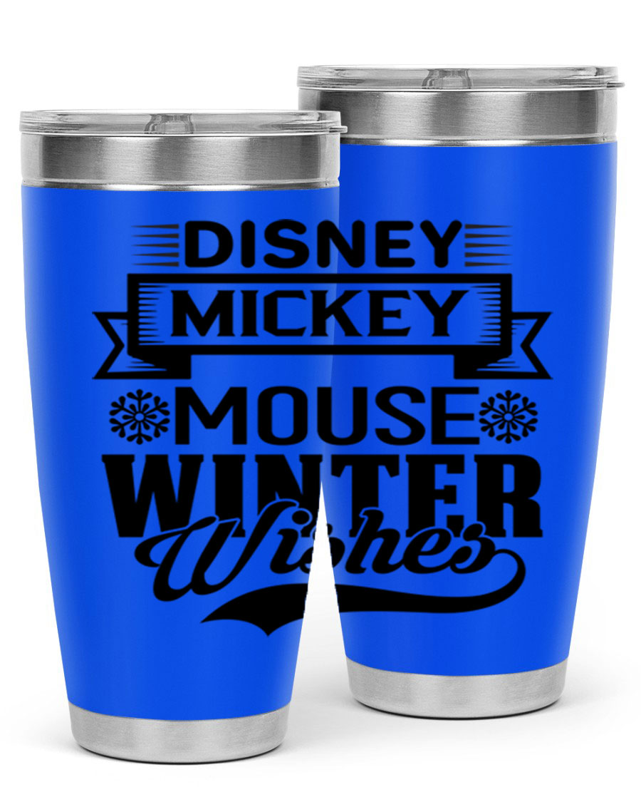 Disney Mickey Mouse Winter Wishes Tumbler featuring a double wall vacuum stainless steel design, perfect for hot and cold beverages.