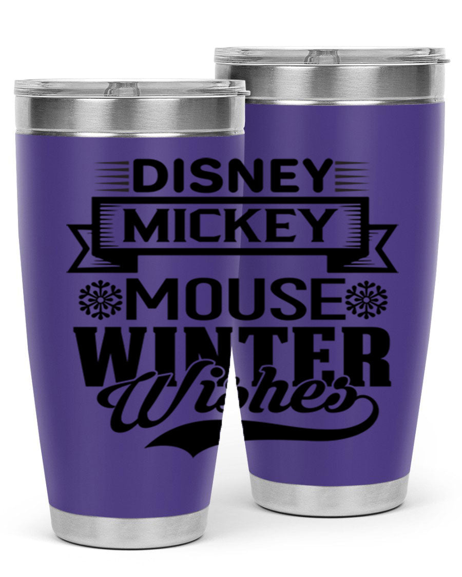 Disney Mickey Mouse Winter Wishes Tumbler featuring a double wall vacuum stainless steel design, perfect for hot and cold beverages.