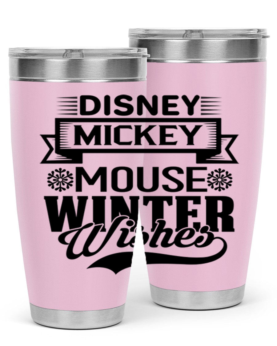 Disney Mickey Mouse Winter Wishes Tumbler featuring a double wall vacuum stainless steel design, perfect for hot and cold beverages.