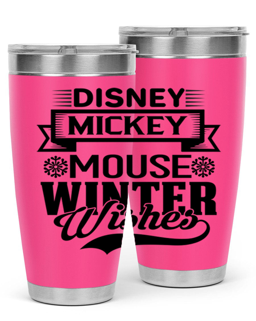 Disney Mickey Mouse Winter Wishes Tumbler featuring a double wall vacuum stainless steel design, perfect for hot and cold beverages.