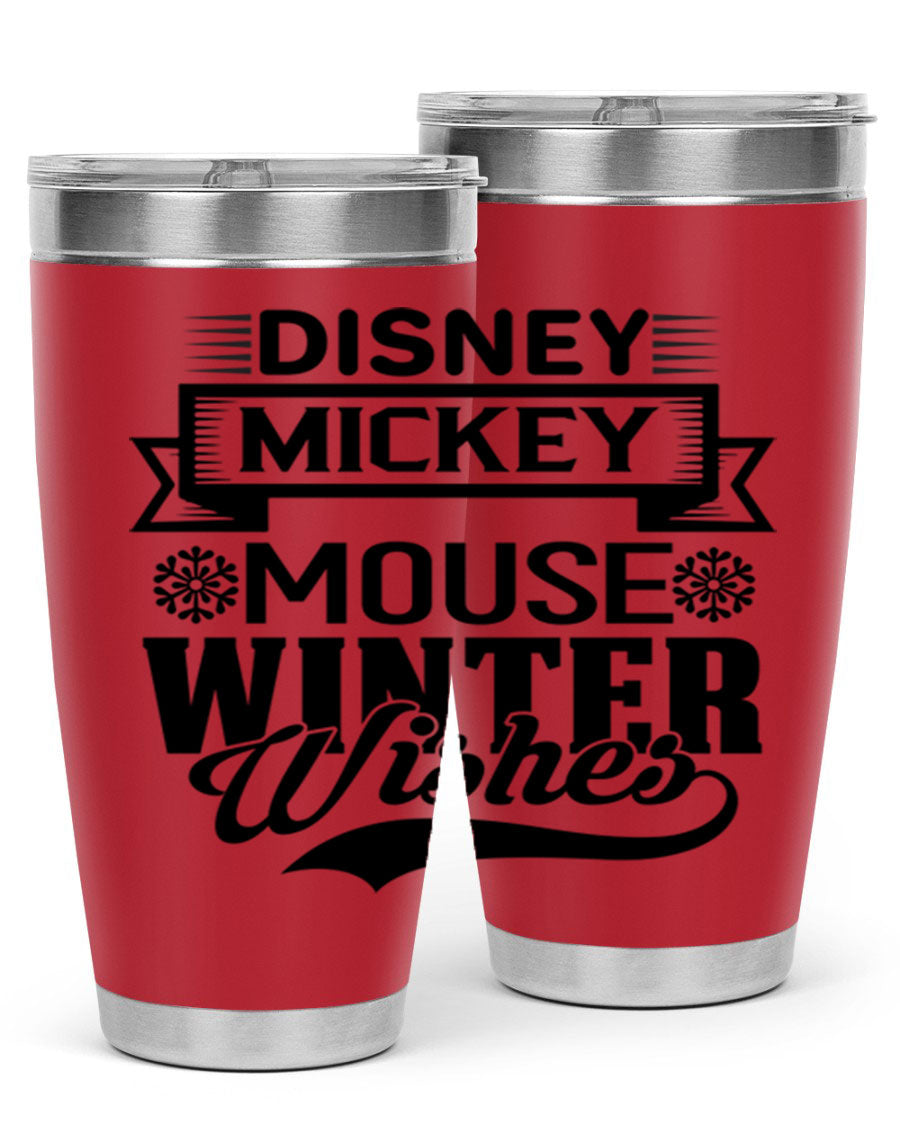 Disney Mickey Mouse Winter Wishes Tumbler featuring a double wall vacuum stainless steel design, perfect for hot and cold beverages.
