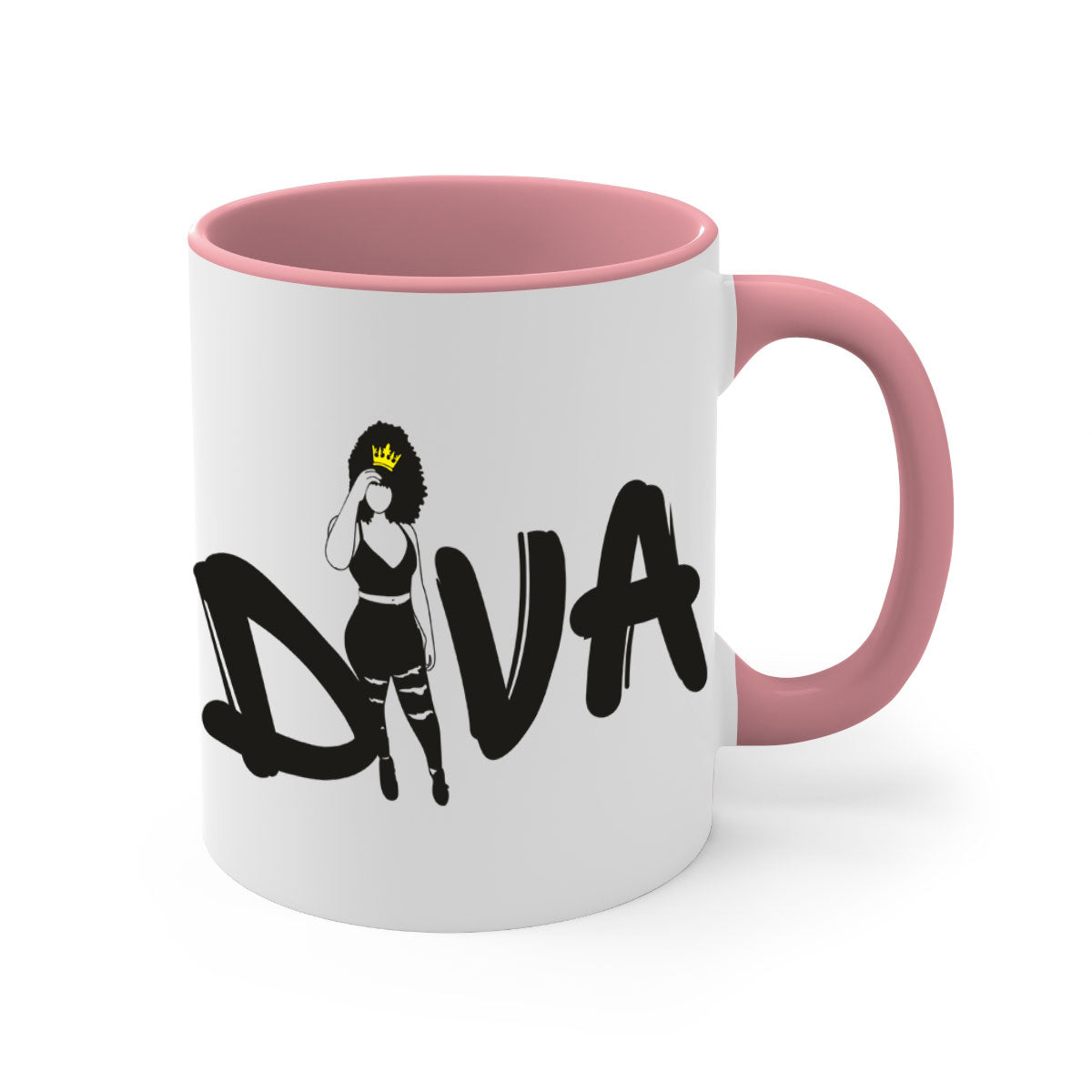 Diva 6# Black Women Mug with colorful handle and glossy finish, available in multiple colors and sizes.