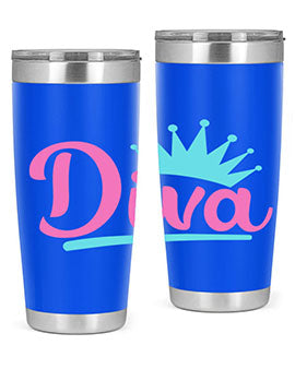 Diva Style 121# dog tumbler in stainless steel with a stylish design, featuring a press-in lid and double wall insulation.