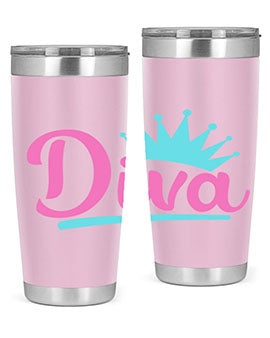 Diva Style 121# dog tumbler in stainless steel with a stylish design, featuring a press-in lid and double wall insulation.