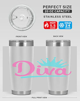Diva Style 121# dog tumbler in stainless steel with a stylish design, featuring a press-in lid and double wall insulation.