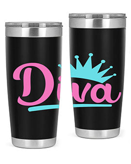 Diva Style 121# dog tumbler in stainless steel with a stylish design, featuring a press-in lid and double wall insulation.
