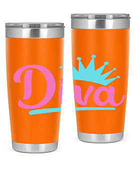 Diva Style 121# dog tumbler in stainless steel with a stylish design, featuring a press-in lid and double wall insulation.