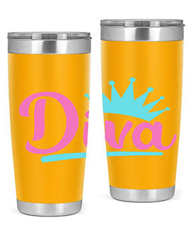 Diva Style 121# dog tumbler in stainless steel with a stylish design, featuring a press-in lid and double wall insulation.