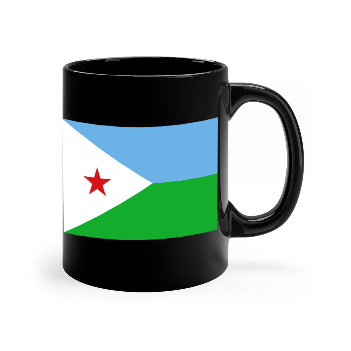 Djibouti 150# Mug with colorful handle and glossy finish, available in multiple sizes.