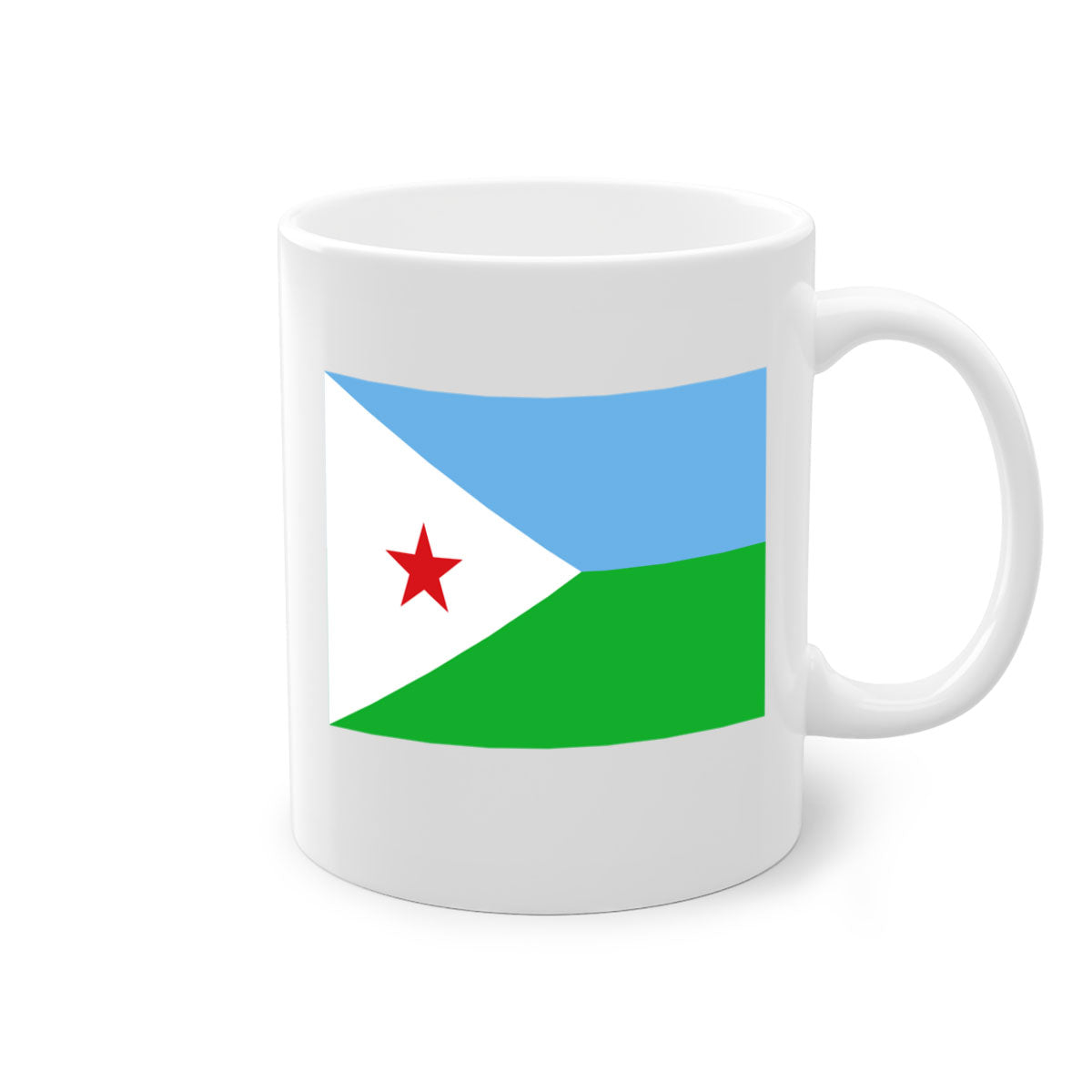 Djibouti 150# Mug with colorful handle and glossy finish, available in multiple sizes.