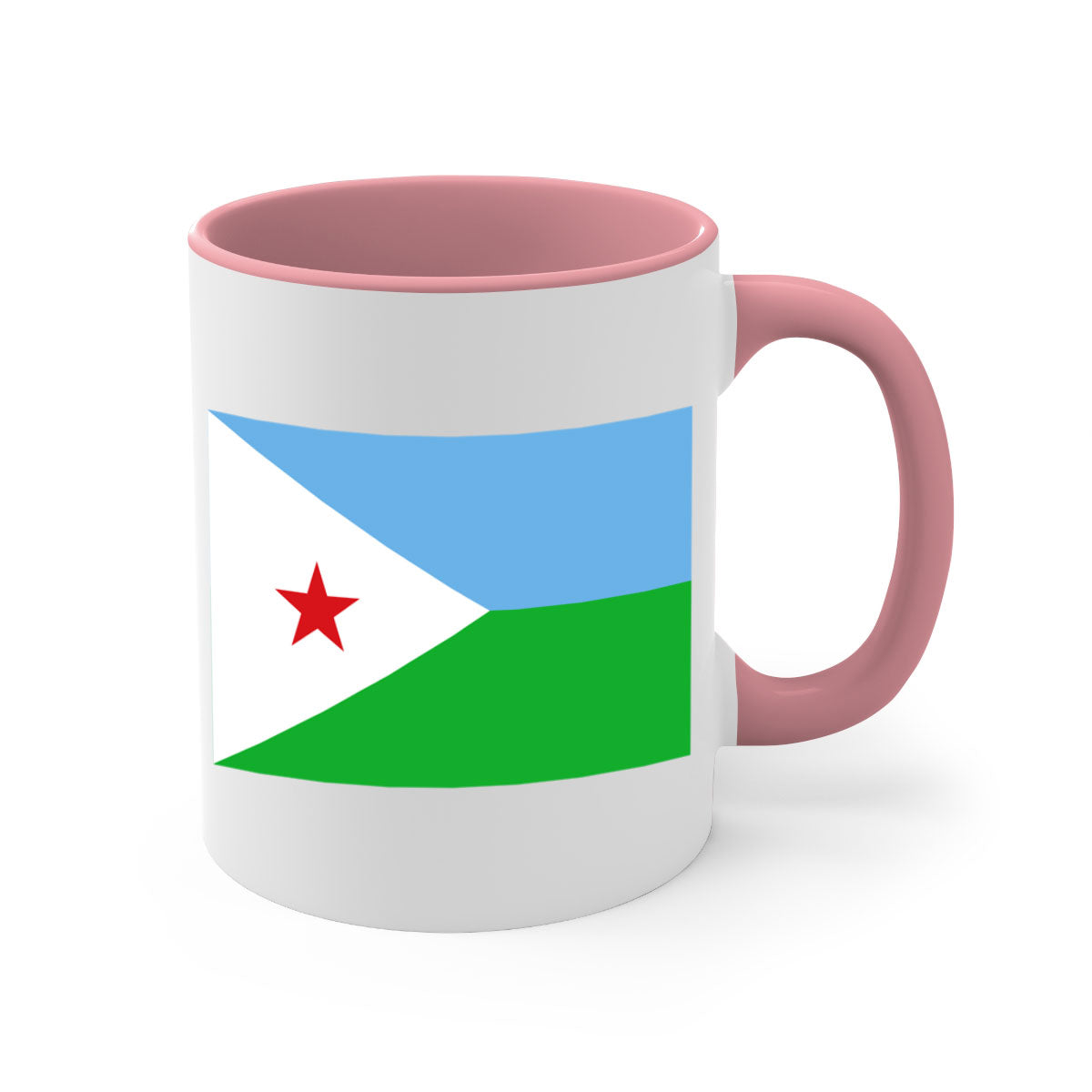 Djibouti 150# Mug with colorful handle and glossy finish, available in multiple sizes.