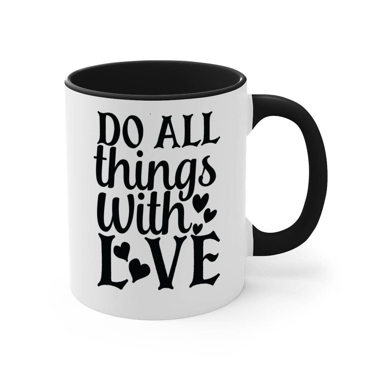 Do All Things With Love Style 129# Mug featuring a glossy finish, colored handle, and interior in five vibrant colors.