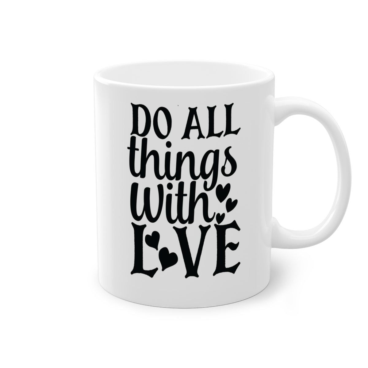 Do All Things With Love Style 129# Mug featuring a glossy finish, colored handle, and interior in five vibrant colors.