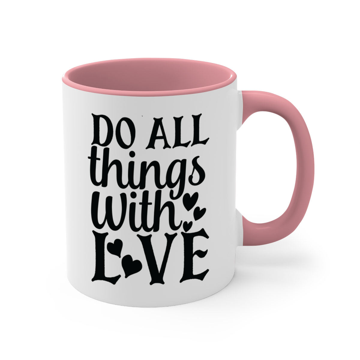 Do All Things With Love Style 129# Mug featuring a glossy finish, colored handle, and interior in five vibrant colors.