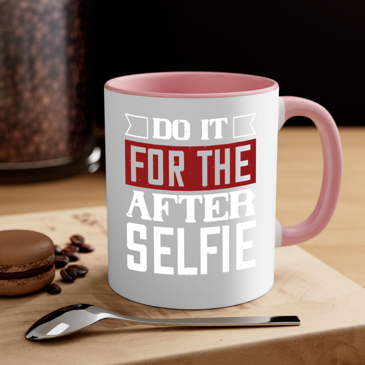 Do It For The After Selfie 80# Mug in five vibrant colors with a glossy finish and easy-grip handle, perfect for coffee and tea lovers.