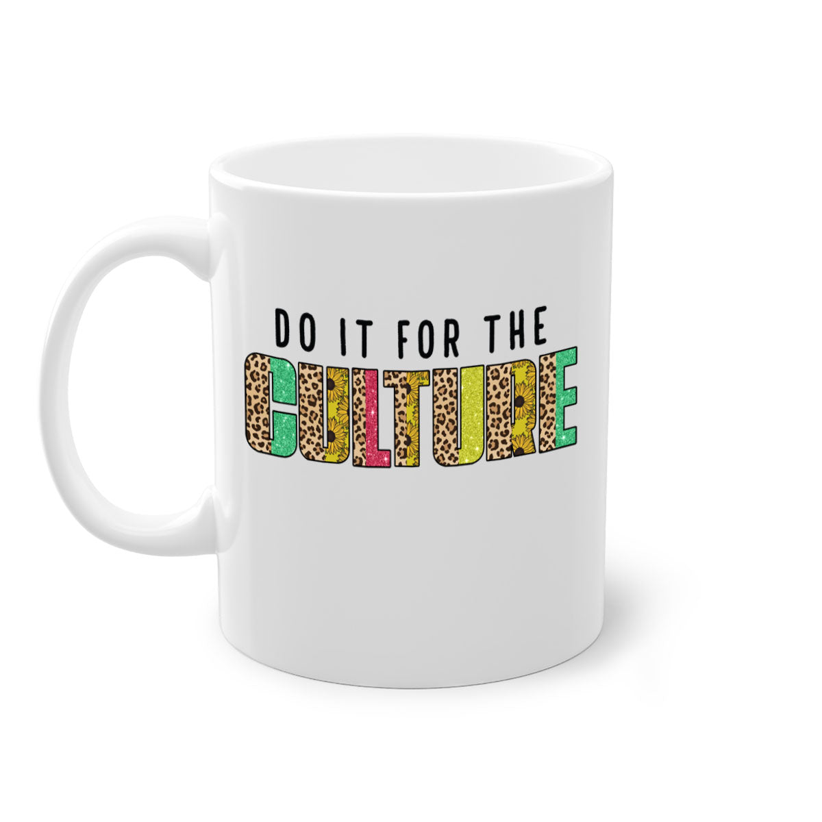 Do It For The Culture Juneteenth Mug with colorful handle and glossy finish, available in multiple colors and sizes.