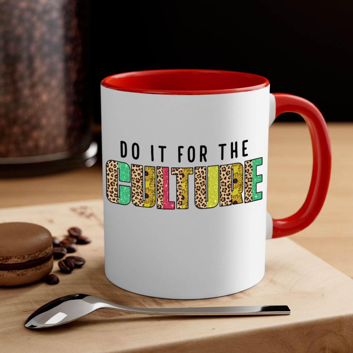 Do It For The Culture Juneteenth Mug with colorful handle and glossy finish, available in multiple colors and sizes.