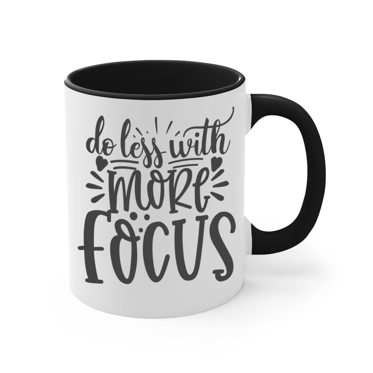 Do Less with More Focus Style 127# Mug featuring a two-tone design with a colored handle and glossy finish, available in multiple colors.