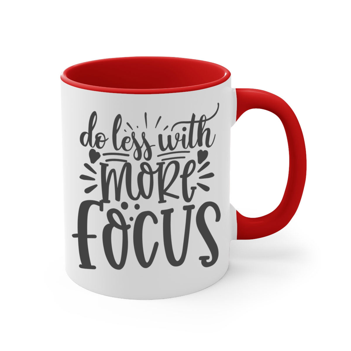 Do Less with More Focus Style 127# Mug featuring a two-tone design with a colored handle and glossy finish, available in multiple colors.