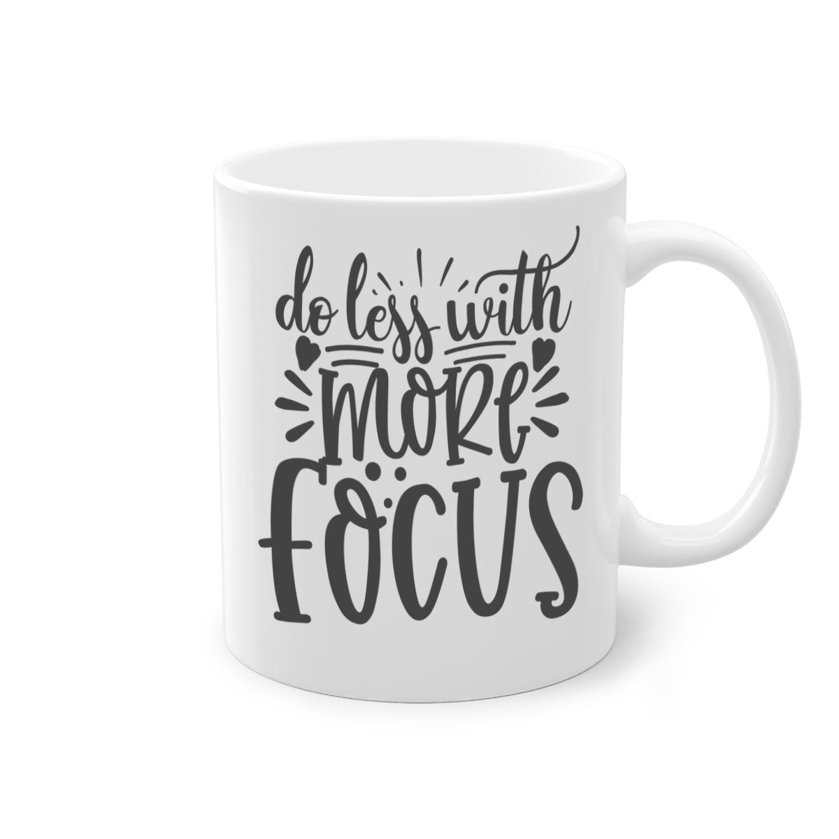 Do Less with More Focus Style 127# Mug featuring a two-tone design with a colored handle and glossy finish, available in multiple colors.