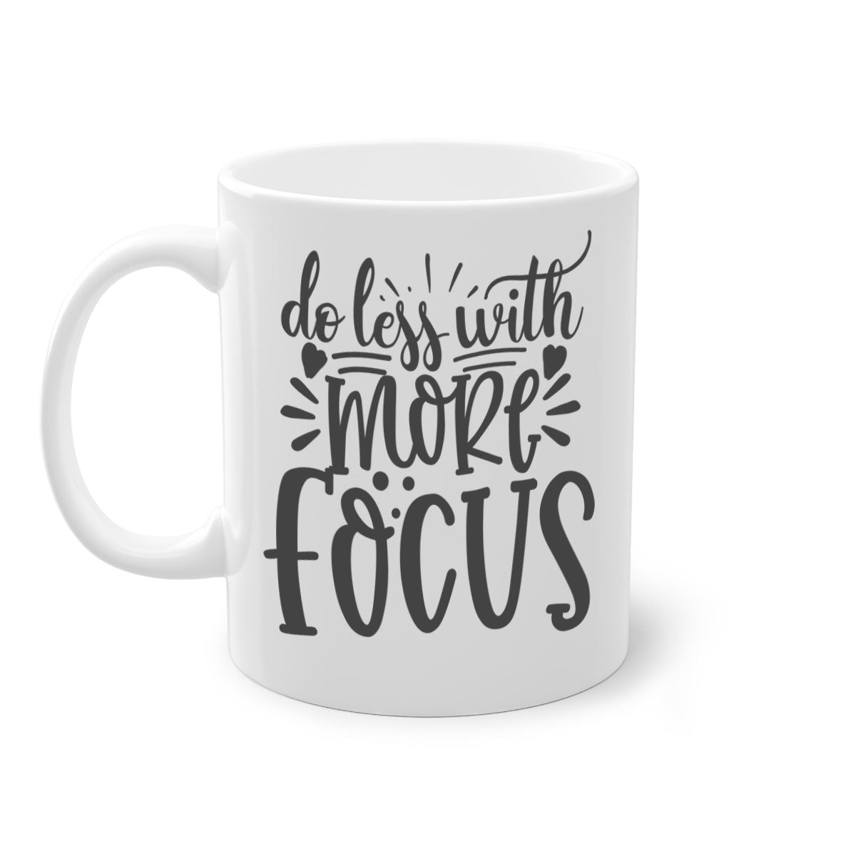 Do Less with More Focus Style 127# Mug featuring a two-tone design with a colored handle and glossy finish, available in multiple colors.