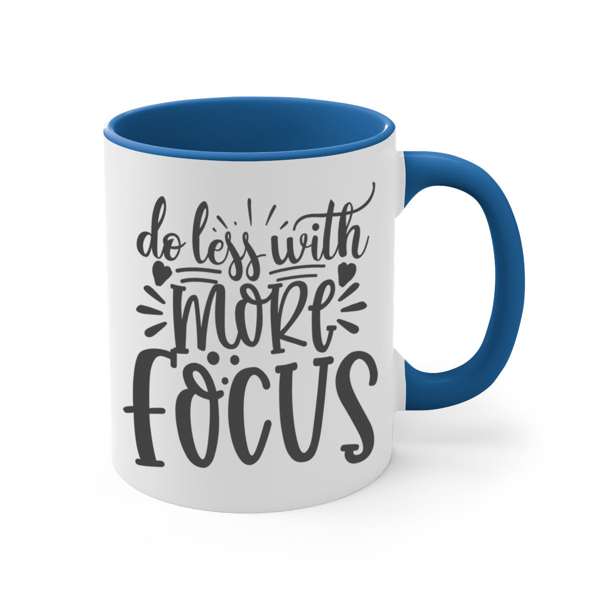 Do Less with More Focus Style 127# Mug featuring a two-tone design with a colored handle and glossy finish, available in multiple colors.