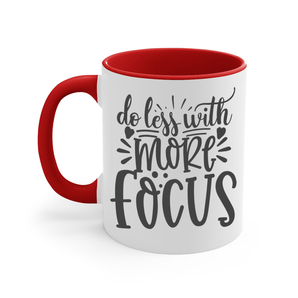 Do Less with More Focus Style 127# Mug featuring a two-tone design with a colored handle and glossy finish, available in multiple colors.