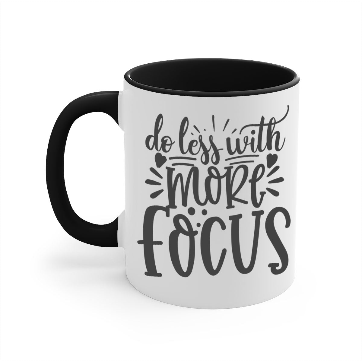 Do Less with More Focus Style 127# Mug featuring a two-tone design with a colored handle and glossy finish, available in multiple colors.