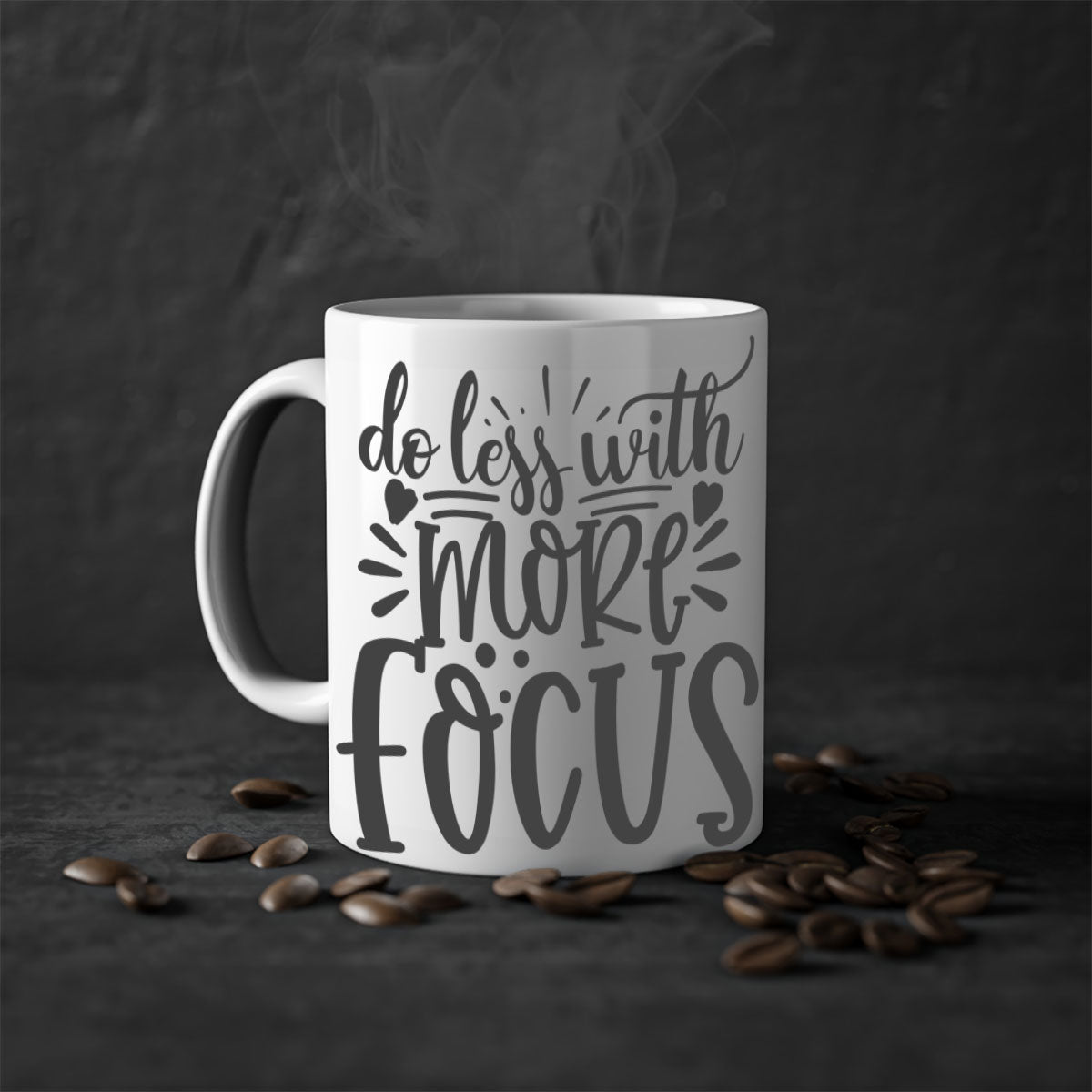 Do Less with More Focus Style 127# Mug featuring a two-tone design with a colored handle and glossy finish, available in multiple colors.