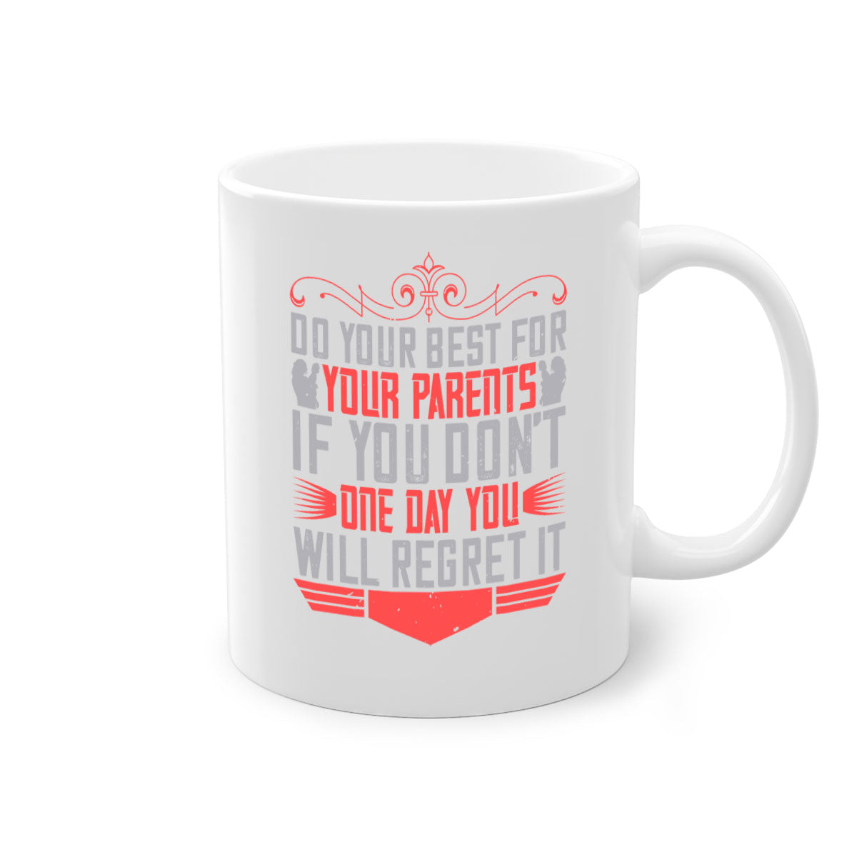 A two-tone ceramic mug with a colored handle and interior, featuring the phrase 'Do Your Best for Your Parents'. Available in multiple colors.