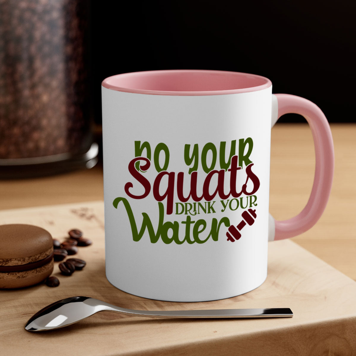 Do Your Squats Drink Your Water 49# Gym Mug in five vibrant colors with a glossy finish and C-shaped handle.