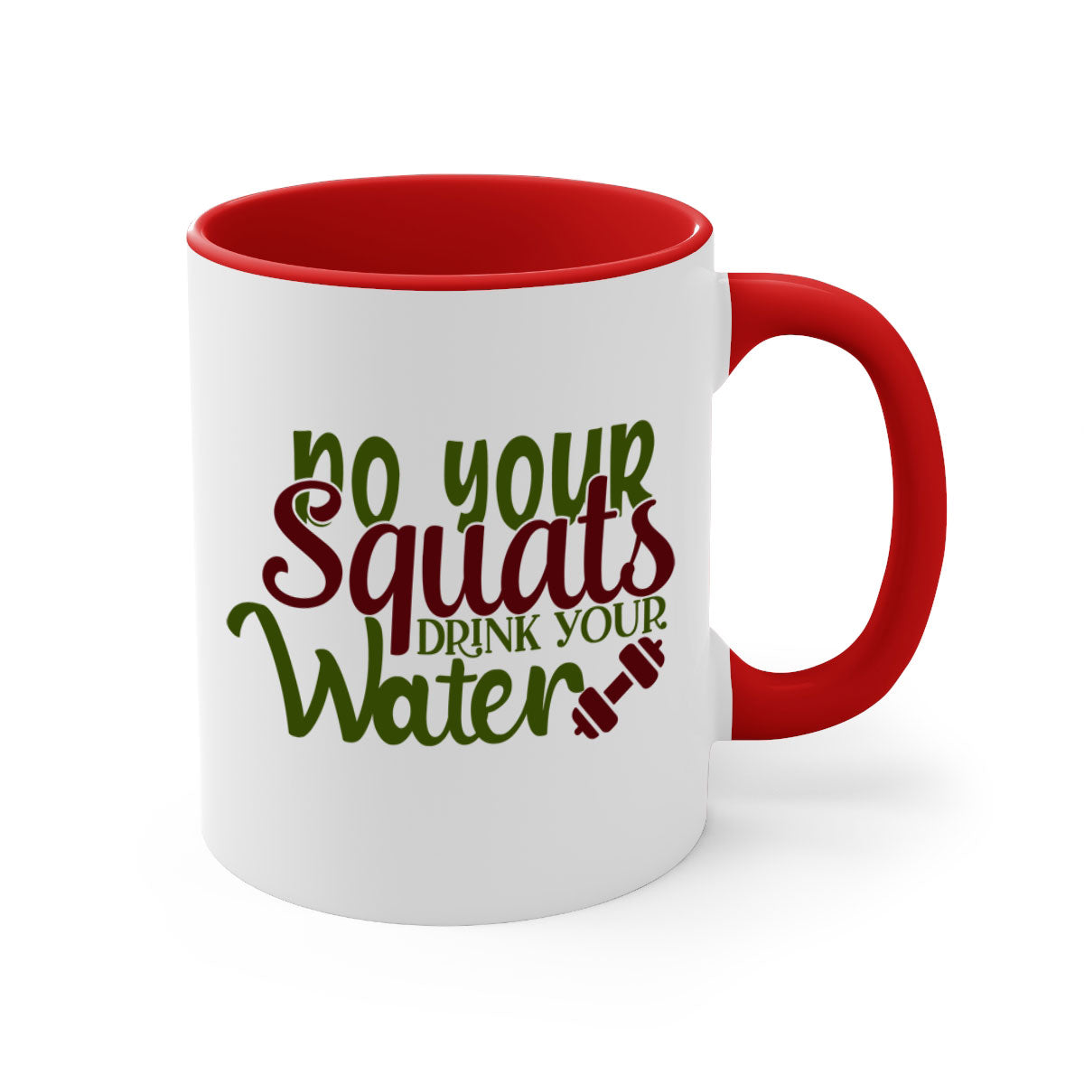 Do Your Squats Drink Your Water 49# Gym Mug in five vibrant colors with a glossy finish and C-shaped handle.