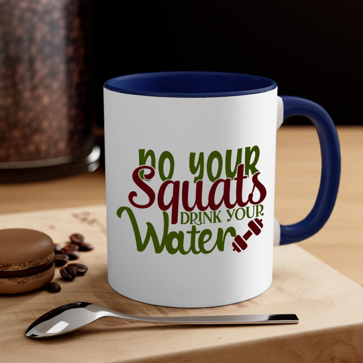 Do Your Squats Drink Your Water 49# Gym Mug in five vibrant colors with a glossy finish and C-shaped handle.