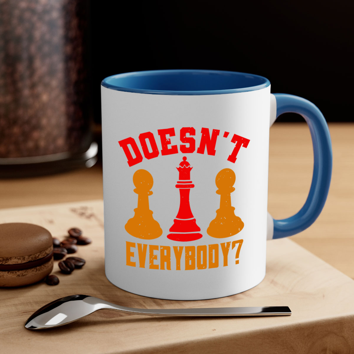 Doesnt Everybody 1# Chess Mug with a glossy finish, featuring a colored handle and interior, available in five vibrant colors.