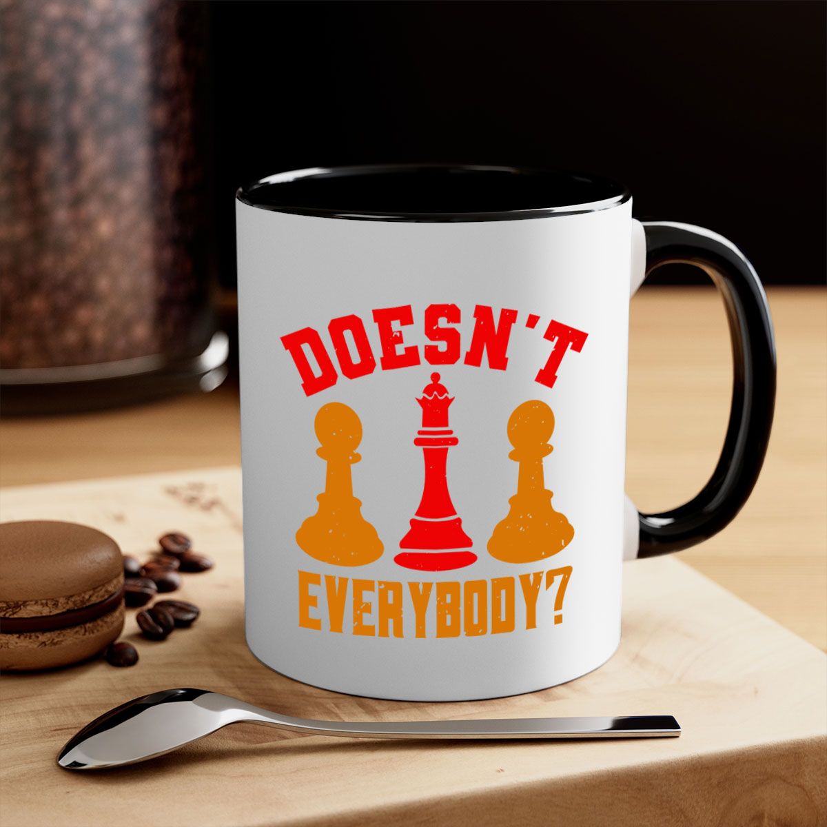 Doesnt Everybody 1# Chess Mug with a glossy finish, featuring a colored handle and interior, available in five vibrant colors.