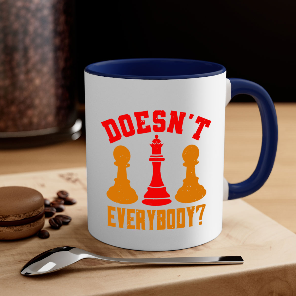 Doesnt Everybody 1# Chess Mug with a glossy finish, featuring a colored handle and interior, available in five vibrant colors.