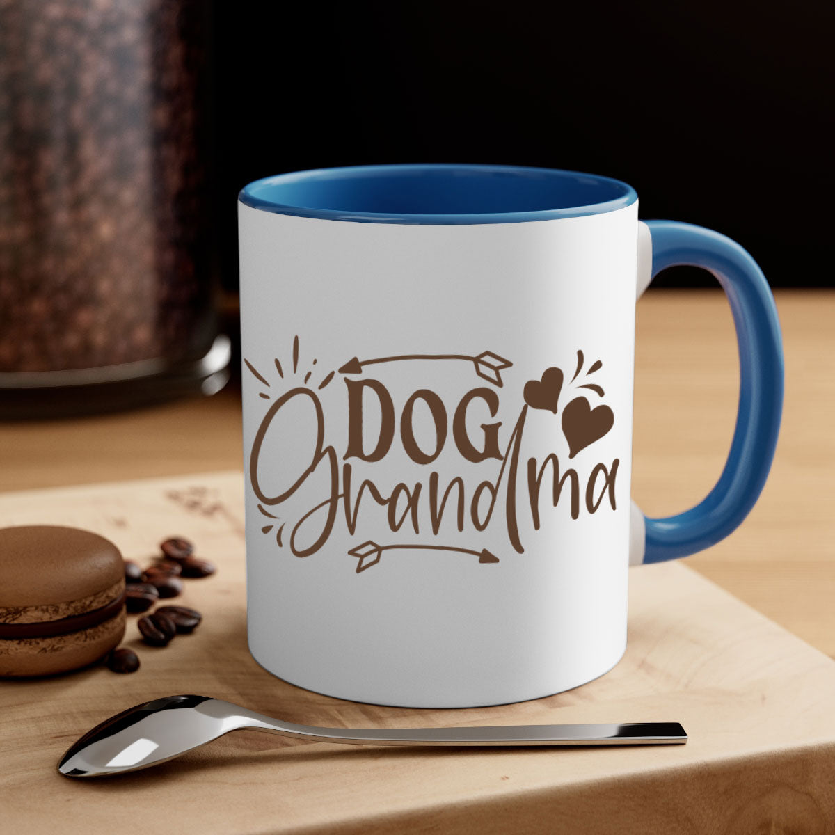 Dog Grandma Style 101# Mug featuring a glossy finish, colored handle, and interior, available in multiple colors and sizes.