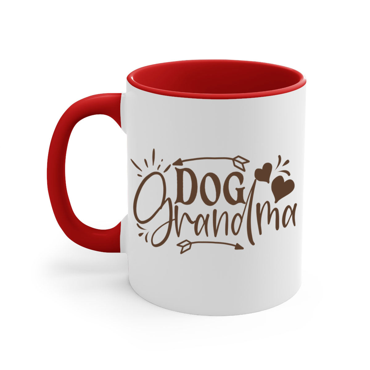 Dog Grandma Style 101# Mug featuring a glossy finish, colored handle, and interior, available in multiple colors and sizes.