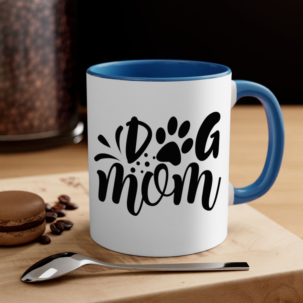 Dog Mom 268# Mug with colorful handle and glossy finish, available in multiple colors and sizes.