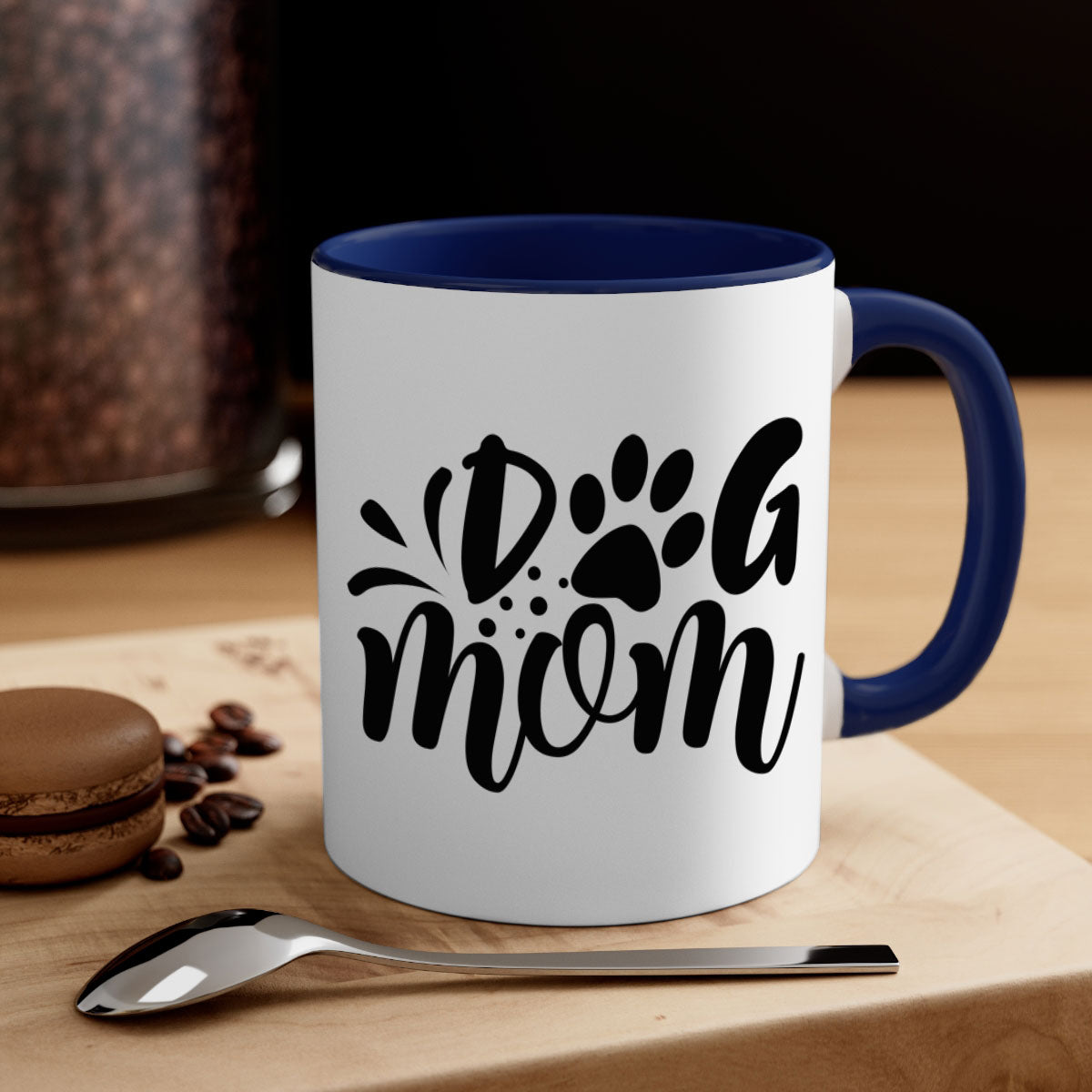 Dog Mom 268# Mug with colorful handle and glossy finish, available in multiple colors and sizes.