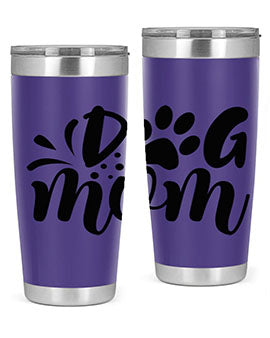 A stylish Dog Mom Style 96# tumbler made of double wall vacuum stainless steel, featuring a drink-thru lid and a vibrant dog-themed design.